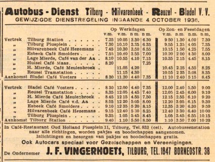 Dienstregeling 1936 (bron: collectie Frans Kense)