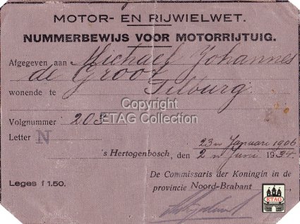 N-203 Nummerbewijs N-203 (collectie ETAG)