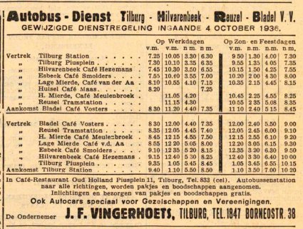 Dienstregeling, 1936 (collectie J. Bakker)