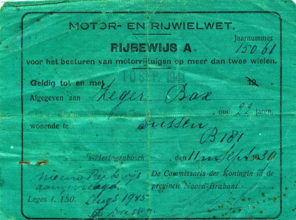 Rijbewijs van Zeger Bax (collectie T. Lensvelt)
