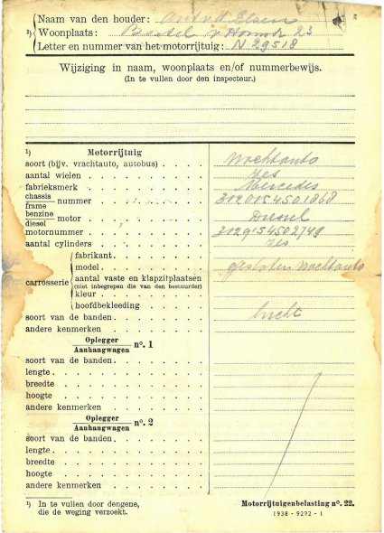 Weging Mercedes, 1954 (archief fam. Van den Elzen)