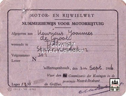 N-302 Nummerbewijs, 1946 (collectie ETAG)