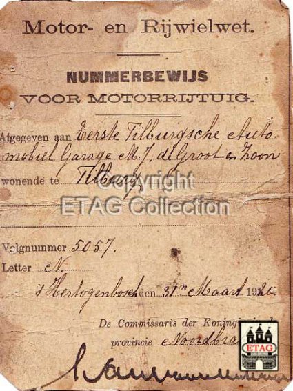 Nummerbewijs, 1920 (collectie ETAG)