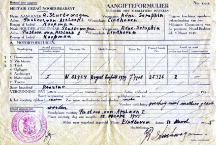 Aangifteformulier Royal Enfield 1939, 1945,