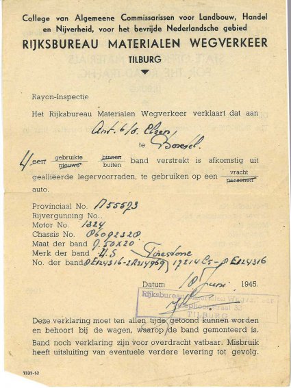 Levering van twee banden, 1945 (coll. fam. v.d. Elzen)