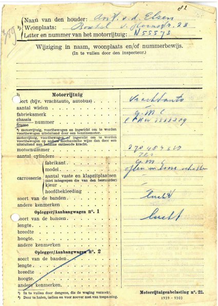 Relaas van weging GMC, 1946 (coll. fam. v.d. Elzen)