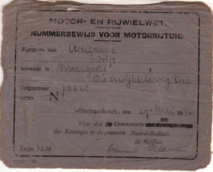 Nummerbewijs (collectie A. Wolfs)