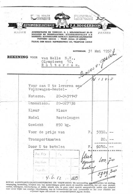 N-13408 Factuur voor een Volkswagenbus (coll. Nik van Heeswyk)