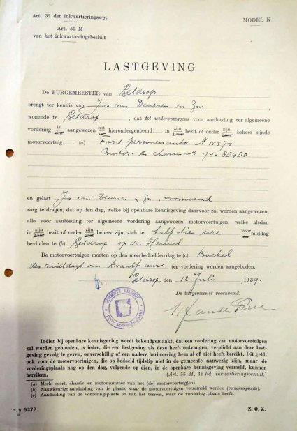 N-15570 Aanwijzing voor vordering, juli 1939
