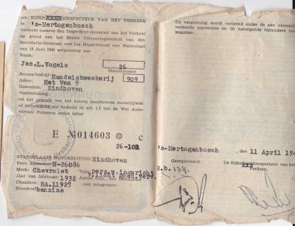 Rijvergunning voor Chevrolet (collectie C. Vogels)