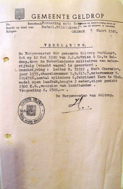 N-31919 Verklaring over de vordering en de vergoeding, 1946