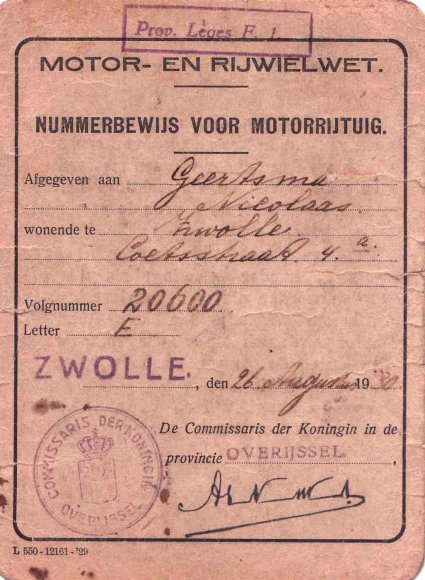 Overijssels nummerbewijs (1930)