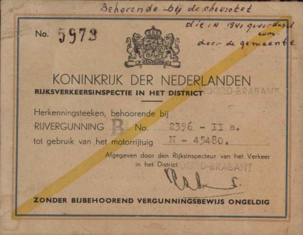 Rijvergunning voor Chevrolet (collectie W. Jaegers)