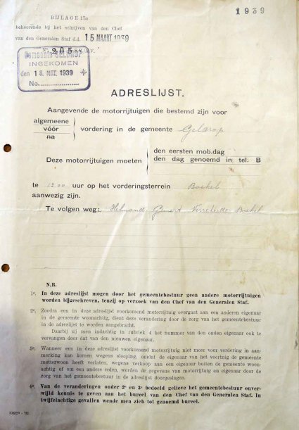 N-4795 Aanwijzing voor vordering, 1939