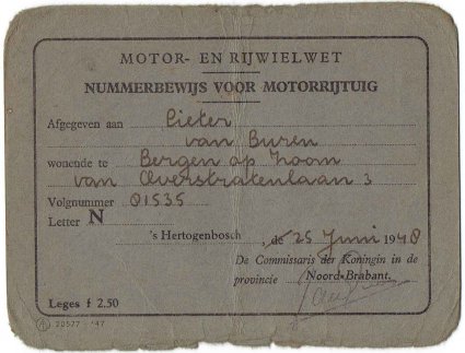 Nummerbewijs (collectie P. van Buren)