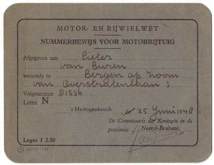Nummerbewijs (collectie P. van Buren)