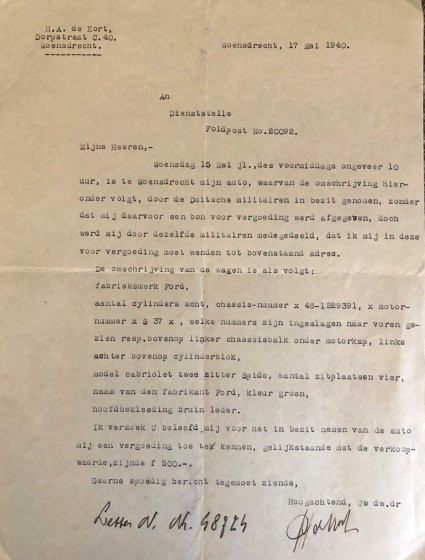 Verzoek om schadeloosstelling voor de gevorderde Ford (Bron: Bergen op Stoom)