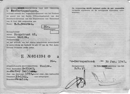Kentekenbewijs (coll. H. van Kuijk)