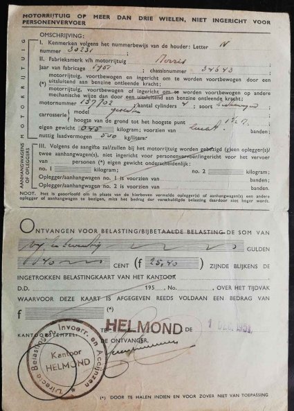 Belastingkaart van de Morris (coll. A. v. Stiphout)