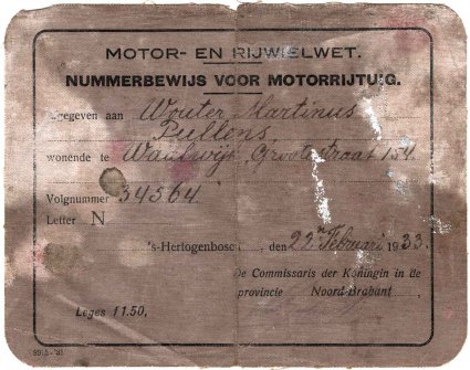 Nummerbewijs (coll. W. Pullens)