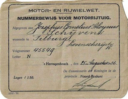 Nummerbewijs (coll. C. Schijvens)