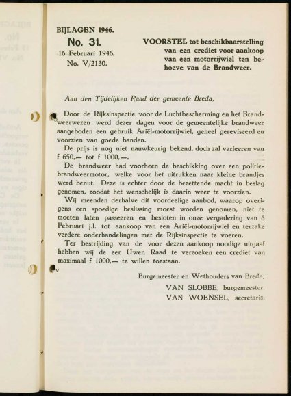 Bron: Bijlagen raadsnotulen 19 feb. 1946 (Stadsarchief Breda)