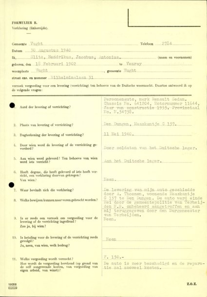 Schadeformulier (BHIC, archief gemeente Vught 1931-1985, inv. nr. 1011, scan 141)