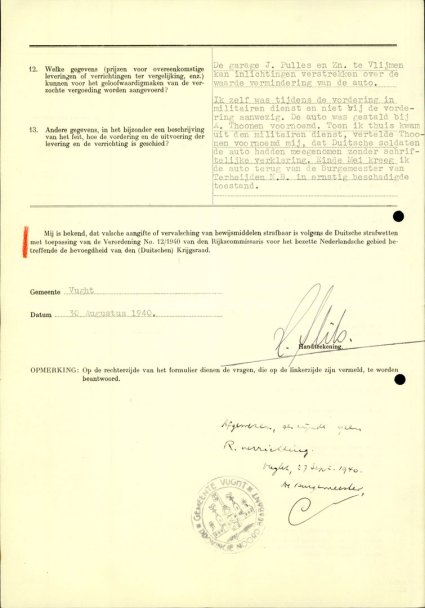 Schadeformulier (BHIC, archief gemeente Vught 1931-1985, inv. nr. 1011, scan 142)