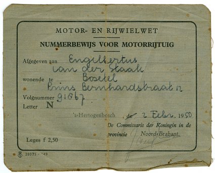 N-91867 Nummerbewijs (coll. Heemkunde Boxtel)
