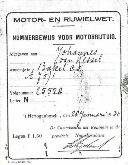 Nummerbewijs (bron: Heemkundekring Bakel en Milheeze)