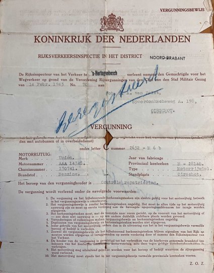 Gebruiksvergunning (Bron: Archief A. van Zelst)