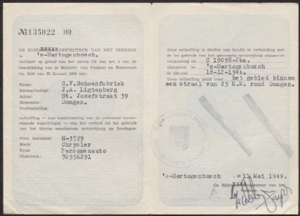 N-3729 ontheffing 1949 (foto: collectie H. Ansems)