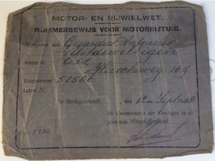 Voorzijde van kentekenbewijs N-51506 (collectie fam. Uitdewilligen)
