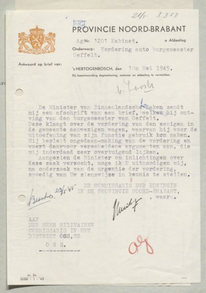 Vraag van de Commissaris v.d. Koningin (Bron: BHIC, Archief Militair Gezag, inv. nr. 519 scan 460) 