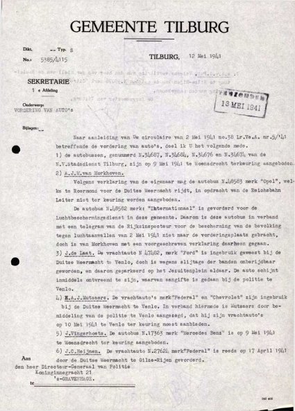 Brief inzake keuringen (Bron: Regionaal Archief Tilburg, toegang 484, Gemeentebestuur Tilburg 1938-1985, inv. nr. 5631, scan 157)