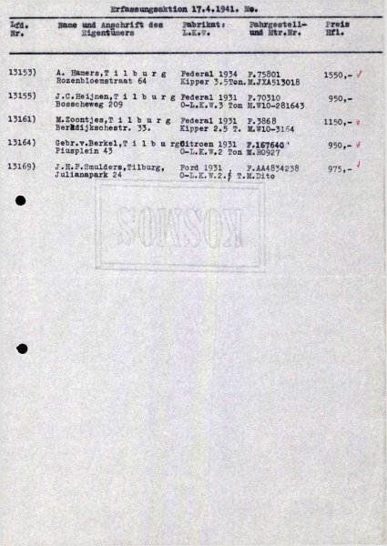 Lijst van gevorderde vrachtwagens (Archief gemeentebestuur Tilburg 1938-1985, inv. nr. 5631, scan 242)