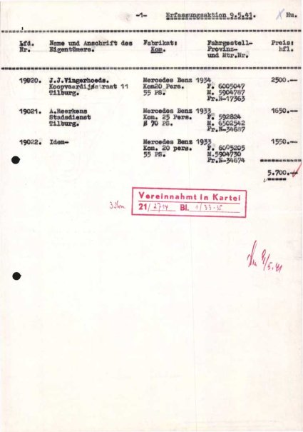 Taxatierapport Mercedes Benz bus (Bron: Regionaal Archief Tilburg, toegang 484, Gemeentebestuur Tilburg 1938-1985, inv. nr. 5631, scan 255)