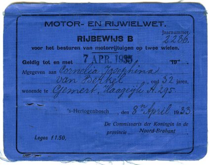 Rijbewijs C.J. van Berkel, 1933, zijde 2 (collectie A. van Daal)