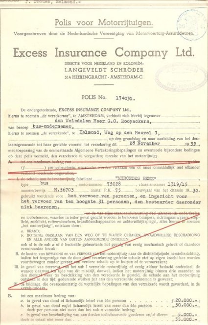 Verzekeringsbewijs voor Mercedes Benz (bron: collectie Kees van Schenk Brill)
