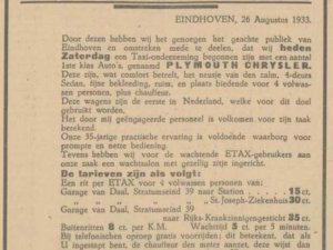 Advertentie ETAX (Bron: Eindhovensch Dagblad 26 aug. 1933)