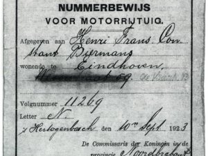 Nummerbewijs uitgegeven in 1923.