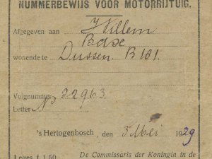 Nummerbewijs, 1929 (collectie T. Lensvelt)