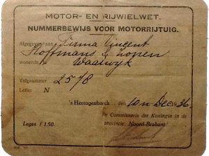 Nummerbewijs t.n.v. de Firma Hoffmans in Waalwijk (Collectie B. Hoffmans)