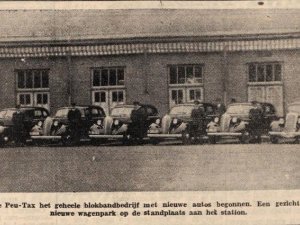 Auto's van Peutax uit Ginneken bij het station in Breda (bron: Dagblad van Noord-Brabant, 1 april 1937)