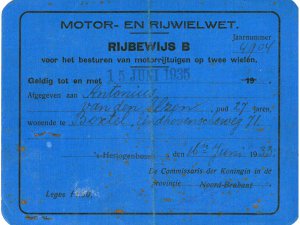Rijbewijs van Toon van den Elzen, 1933