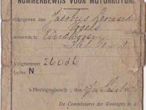 Nummerbewijs (collectie C. Vogels)