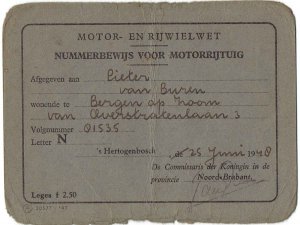 Nummerbewijs (collectie P. van Buren)