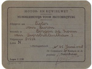 Nummerbewijs (collectie P. van Buren)