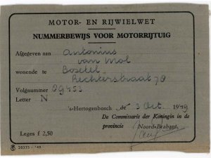 Nummerbewijs (bron: Heemkunde Boxtel)