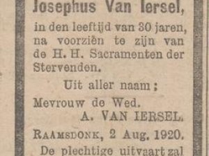 Rouwadvertentie (bron: Dagblad van Noord-Brabant, 3 augustus 1920)